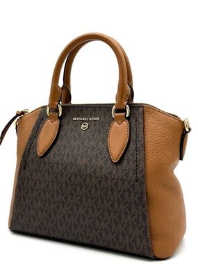 Michael Kors Sienna Medium Logo and Leather Messenger Bag Brown/Acorn